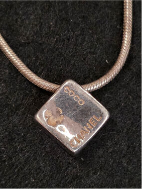 RARE 1990s Chanel 925 Sterling Silver Cube Charm Necklace